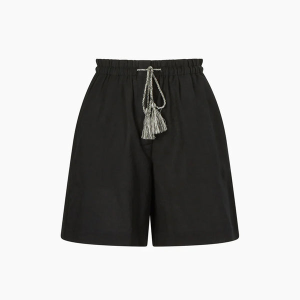 Spring Linen Mix Drawstring Shorts | J9UAA | Black