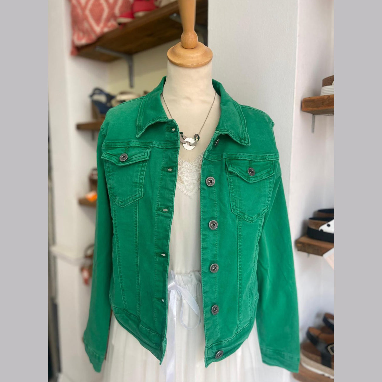 Emerald green denim jacket hotsell