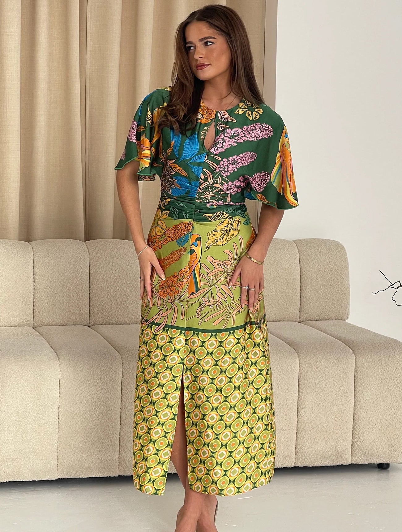 Havana Vintage Inspired Printed Midi Dress | Green Multi