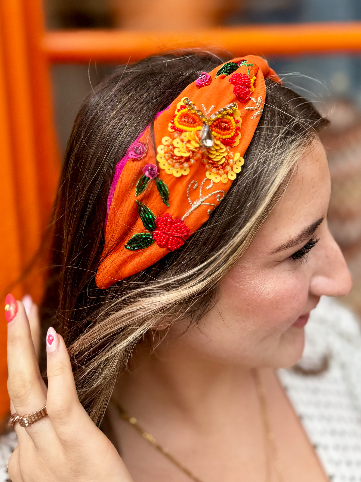 Colourful Embellished Headband | Orange