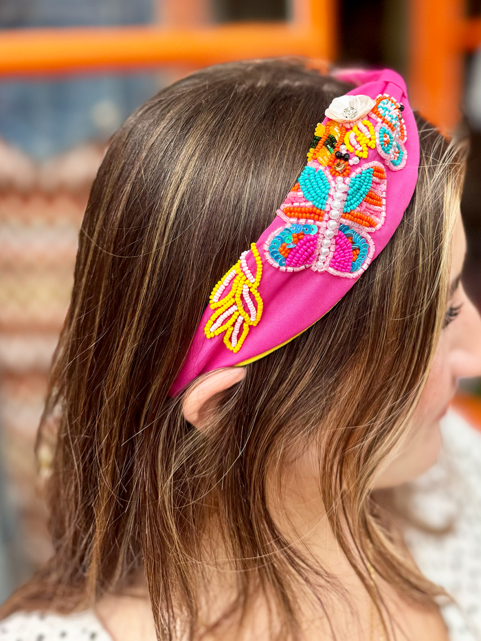Colourful Embellished Headband | Fuchsia Pink