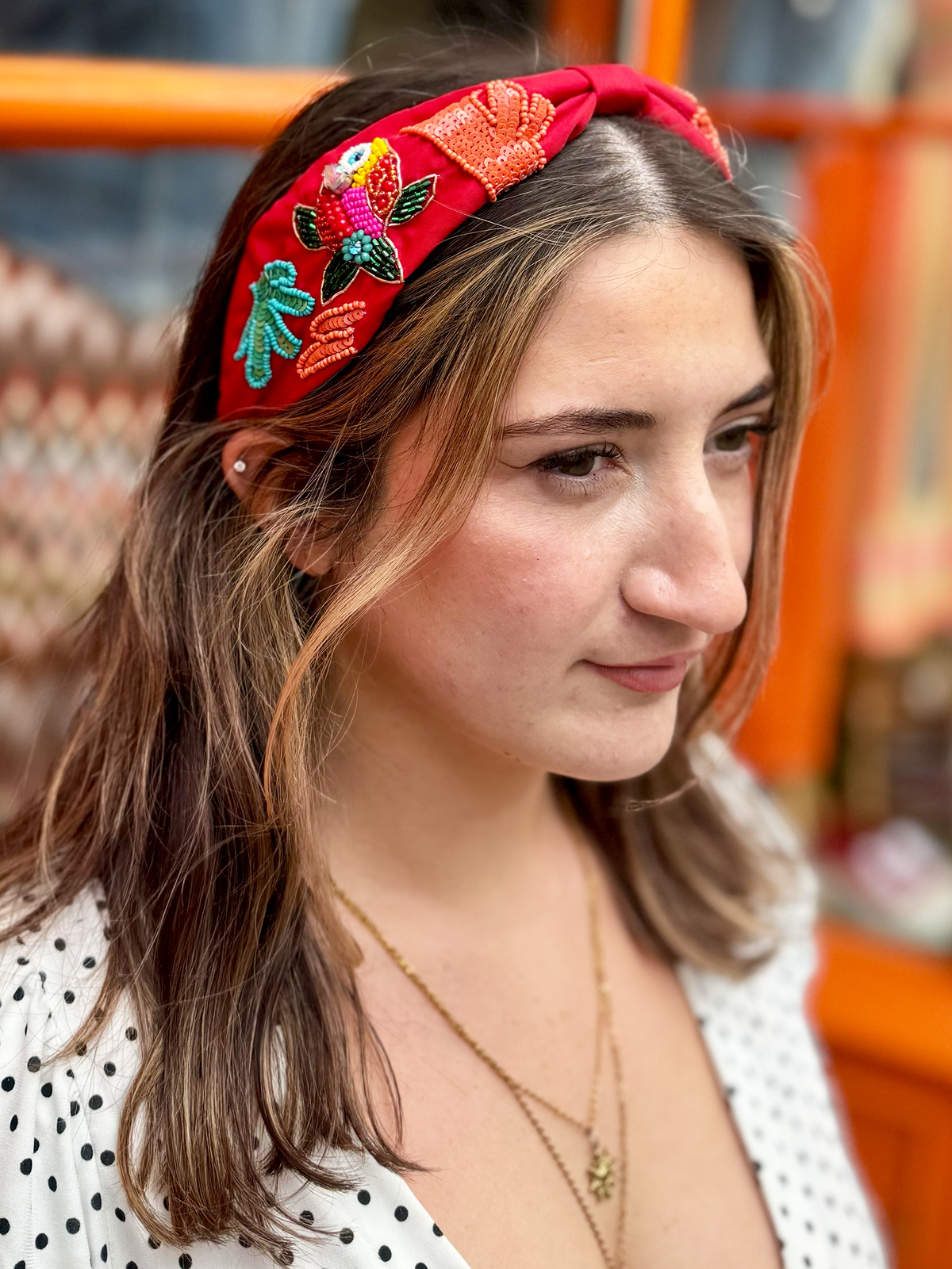 Colourful Embellished Headband | Red