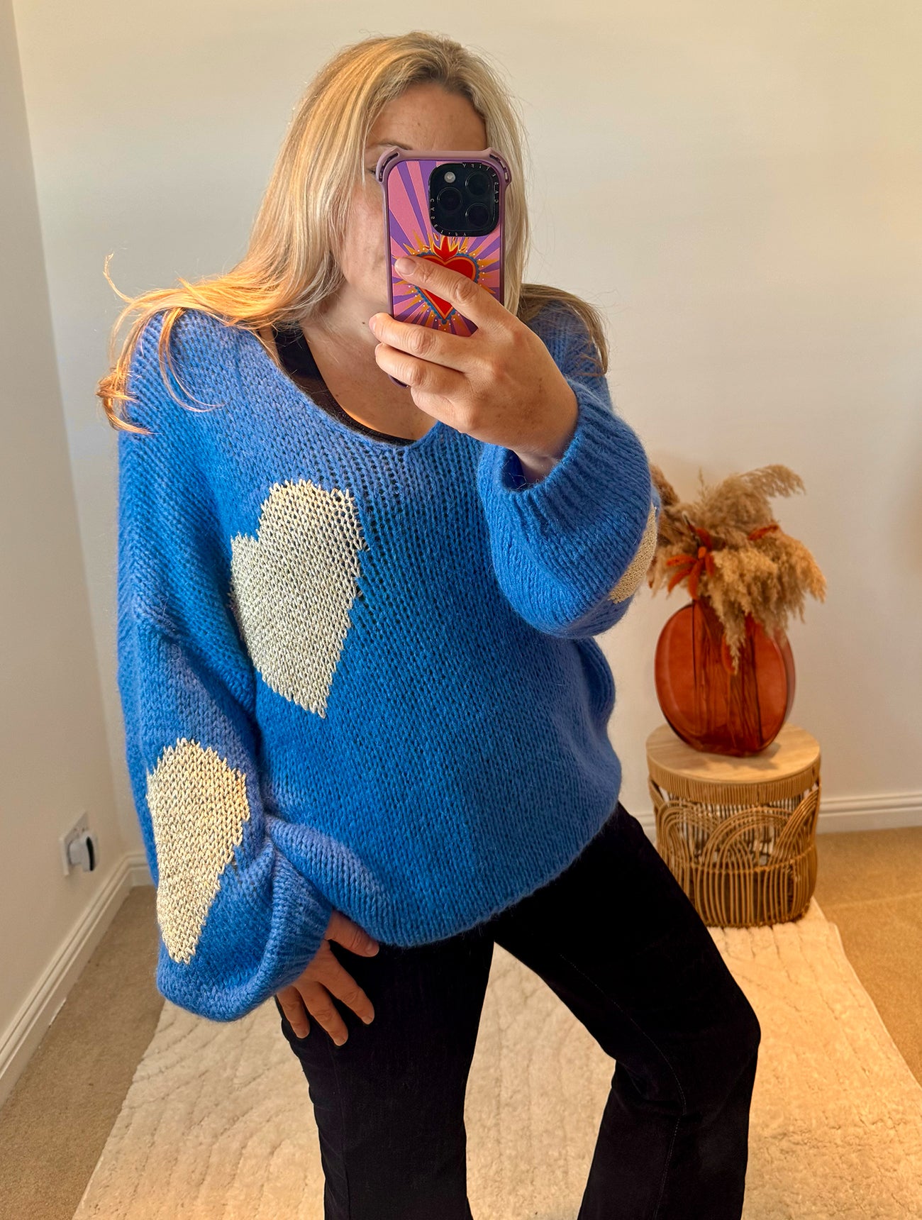 Metallic Heart V-Neck Jumper | Cobalt Blue