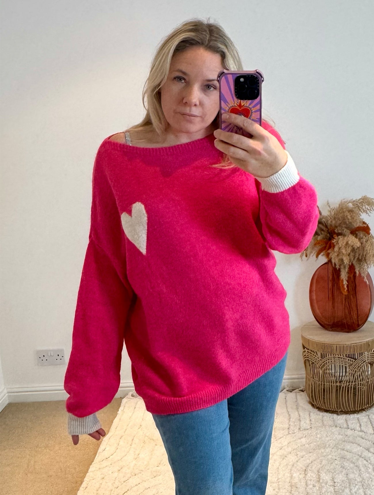 Soft Heart Detail Jumper | Bright Pink