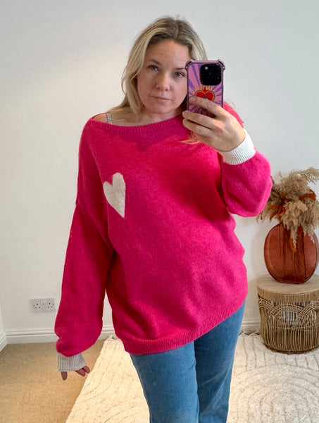 Soft Heart Detail Jumper | Bright Pink