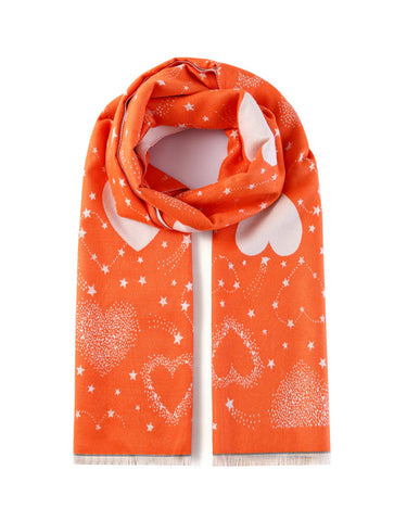 Hearts from Heaven Luxurious Double Sided Jacquard Scarf | Orange