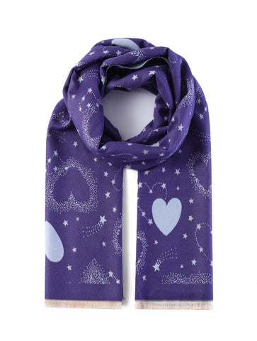 Hearts from Heaven Luxurious Double Sided Jacquard Scarf | Purple