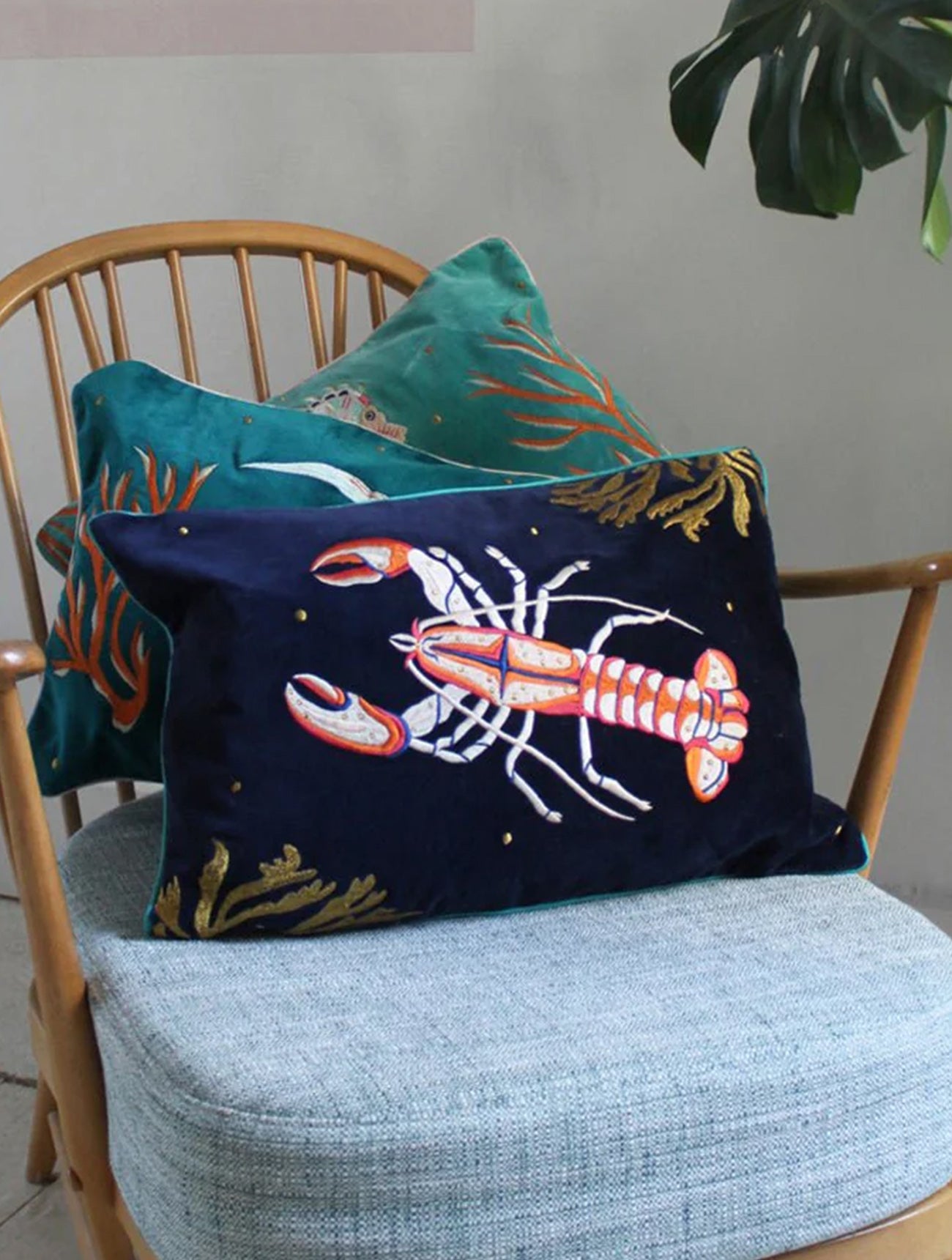 Coral Velvet Lobster Cushion