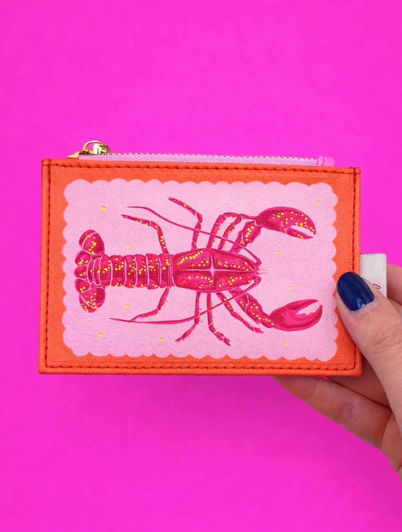 Coral Lobster Zip Purse