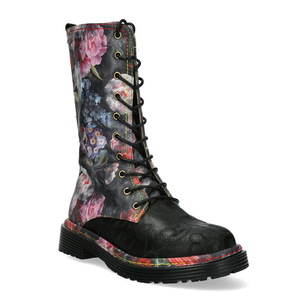 Laura Vita | Incaso 18 Floral Lace Up Boot | Black Multi