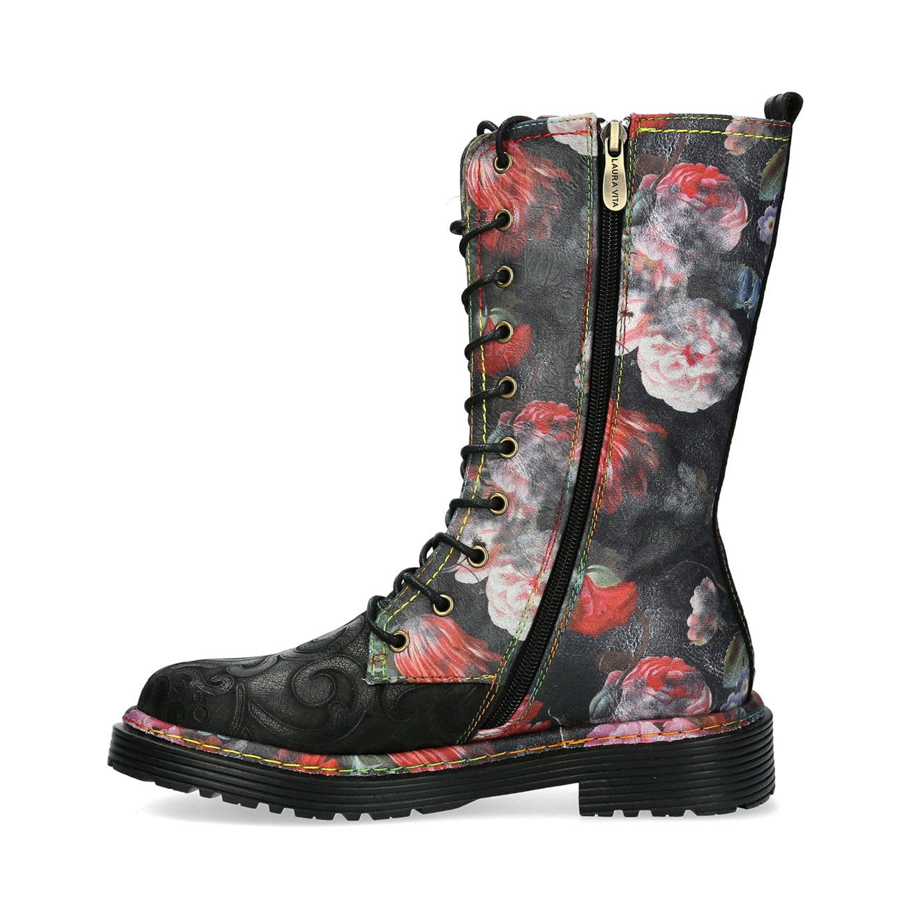 Laura Vita | Incaso 18 Floral Lace Up Boot | Black Multi