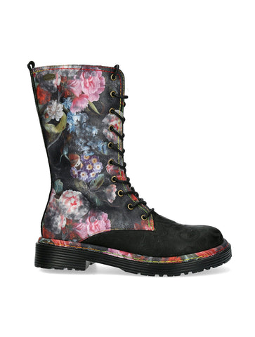 Laura Vita | Incaso 18 Floral Lace Up Boot | Black Multi