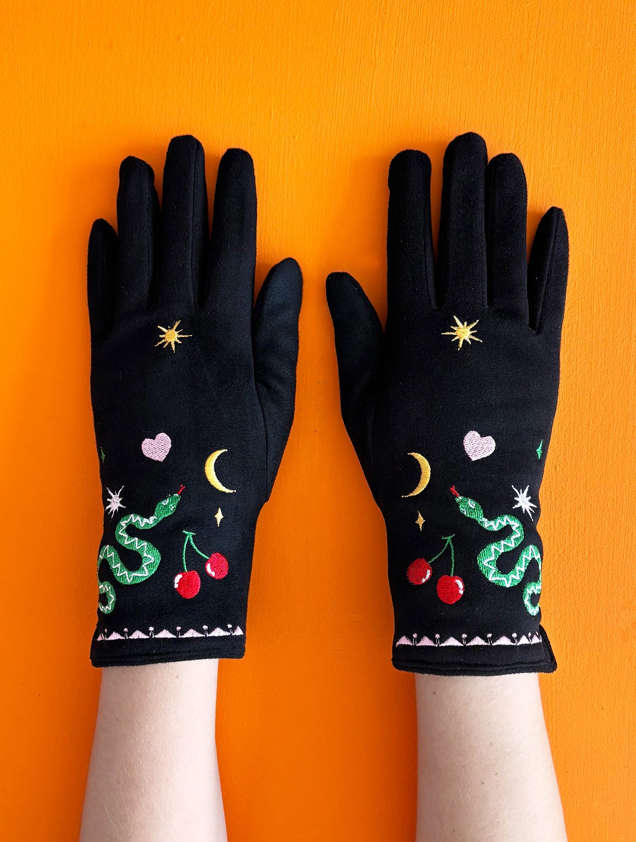 Inked Embroidered Snake Gloves