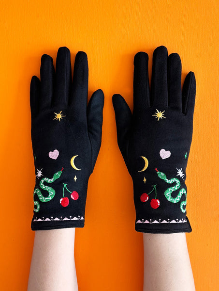 Inked Embroidered Snake Gloves