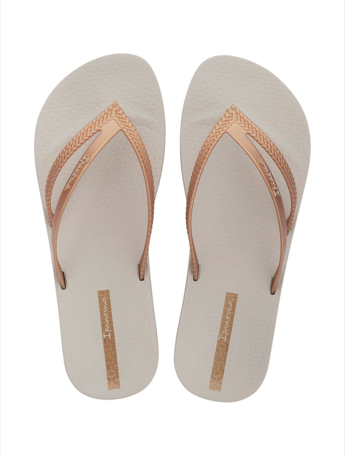Bossa Soft V Flip Flops | Beige/Gold