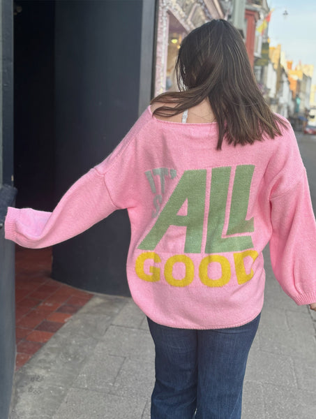 Smiley 'It's All Good' Jumper | Pink