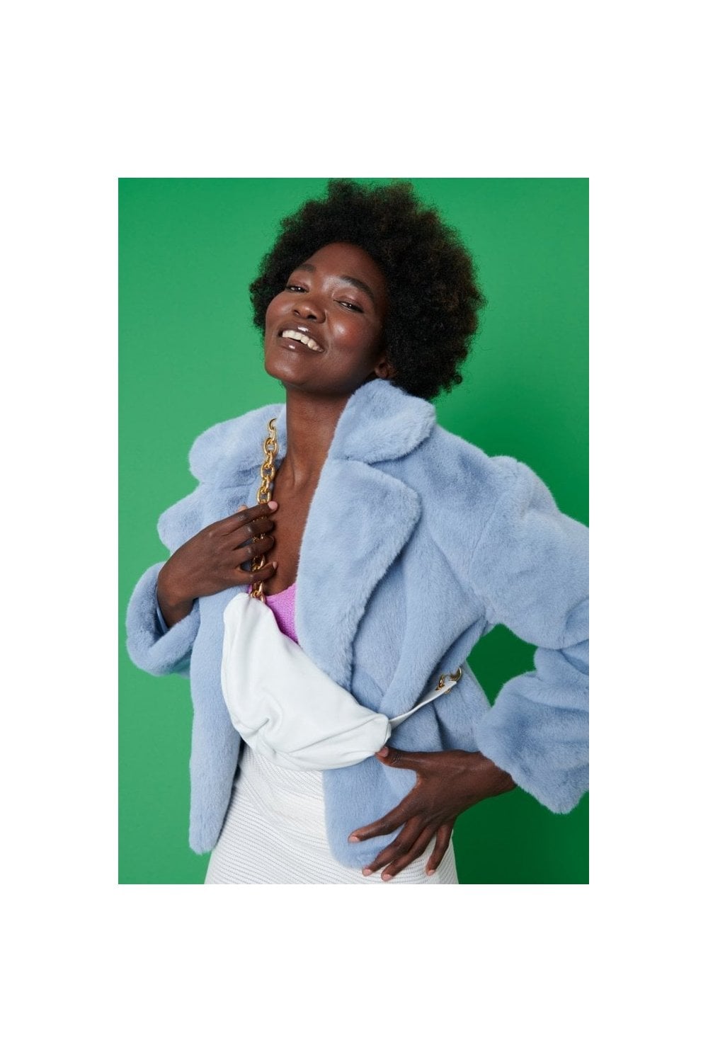 Jayley | Faux Fur Cropped Coat | Blue