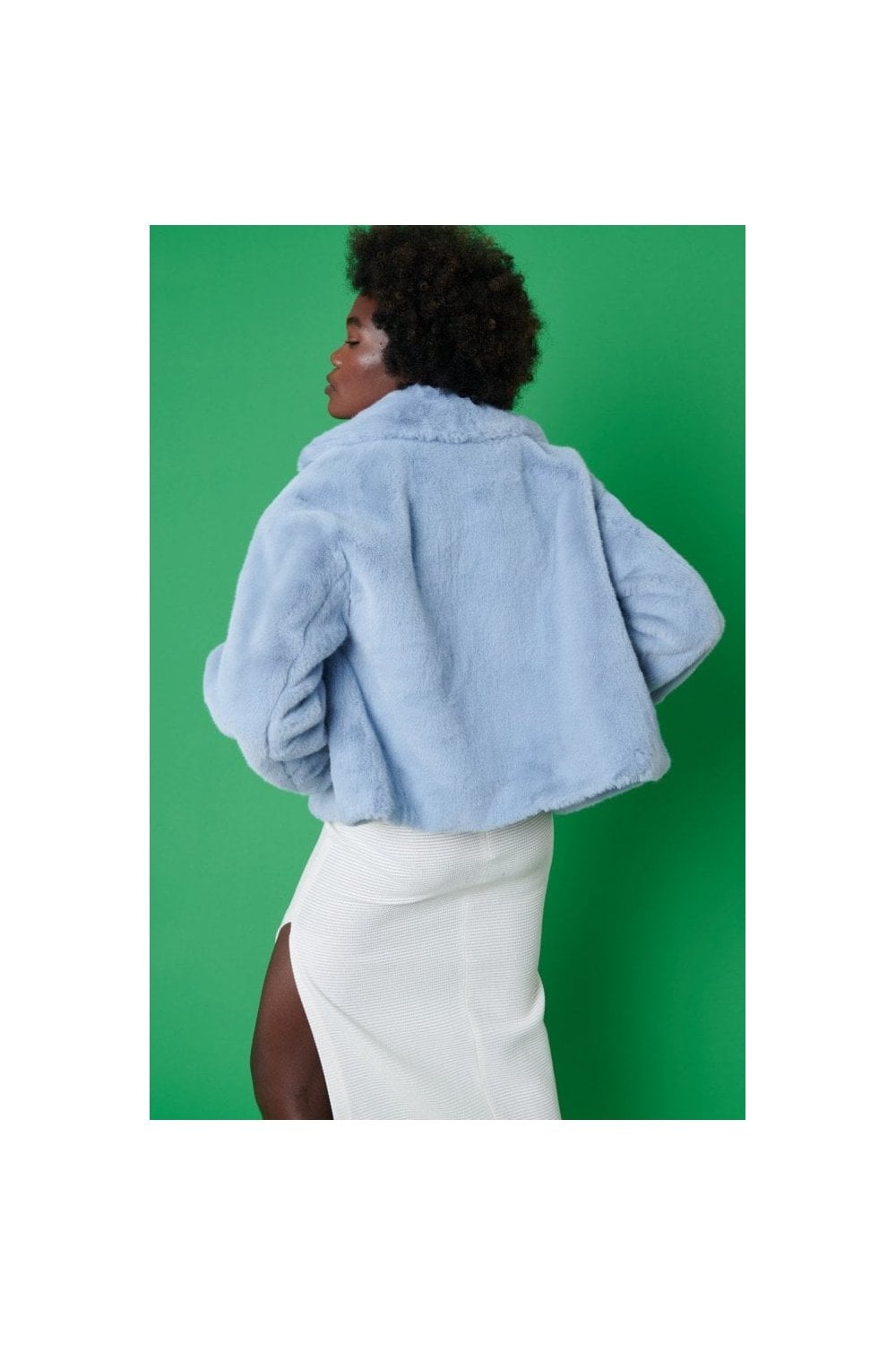 Jayley | Faux Fur Cropped Coat | Blue