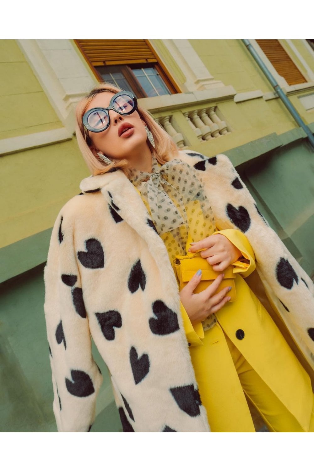 Jayley | Lola Love Heart Faux Fur Coat | Cream