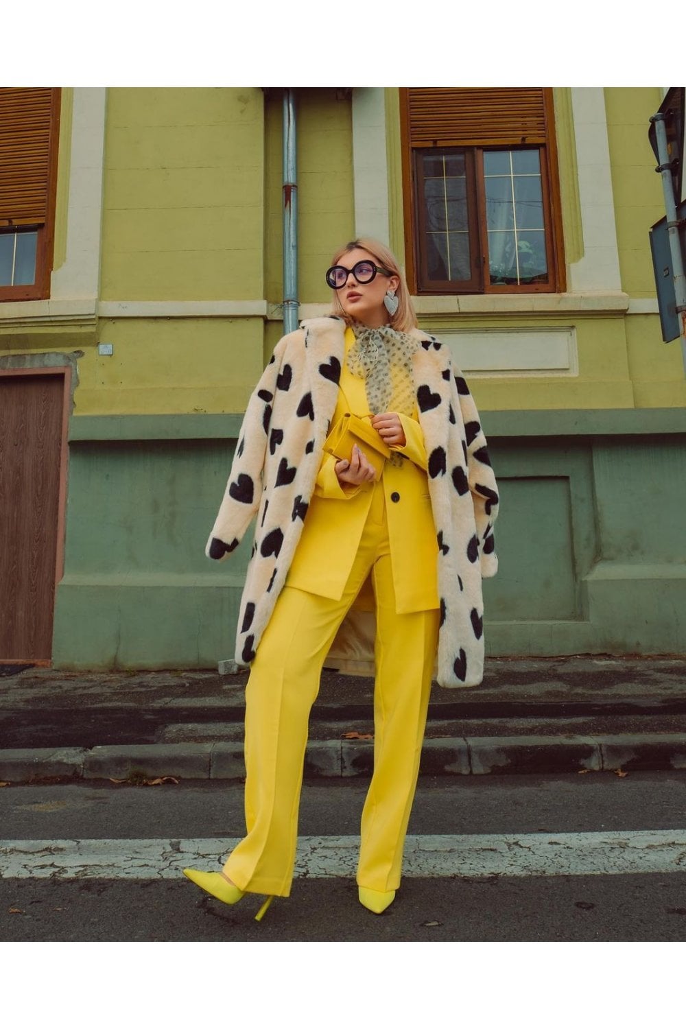 Jayley | Lola Love Heart Faux Fur Coat | Cream