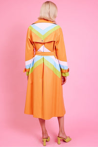 Jayley | Eco Leather Hand Cut Patchwork Trench Coat | Orange Multi
