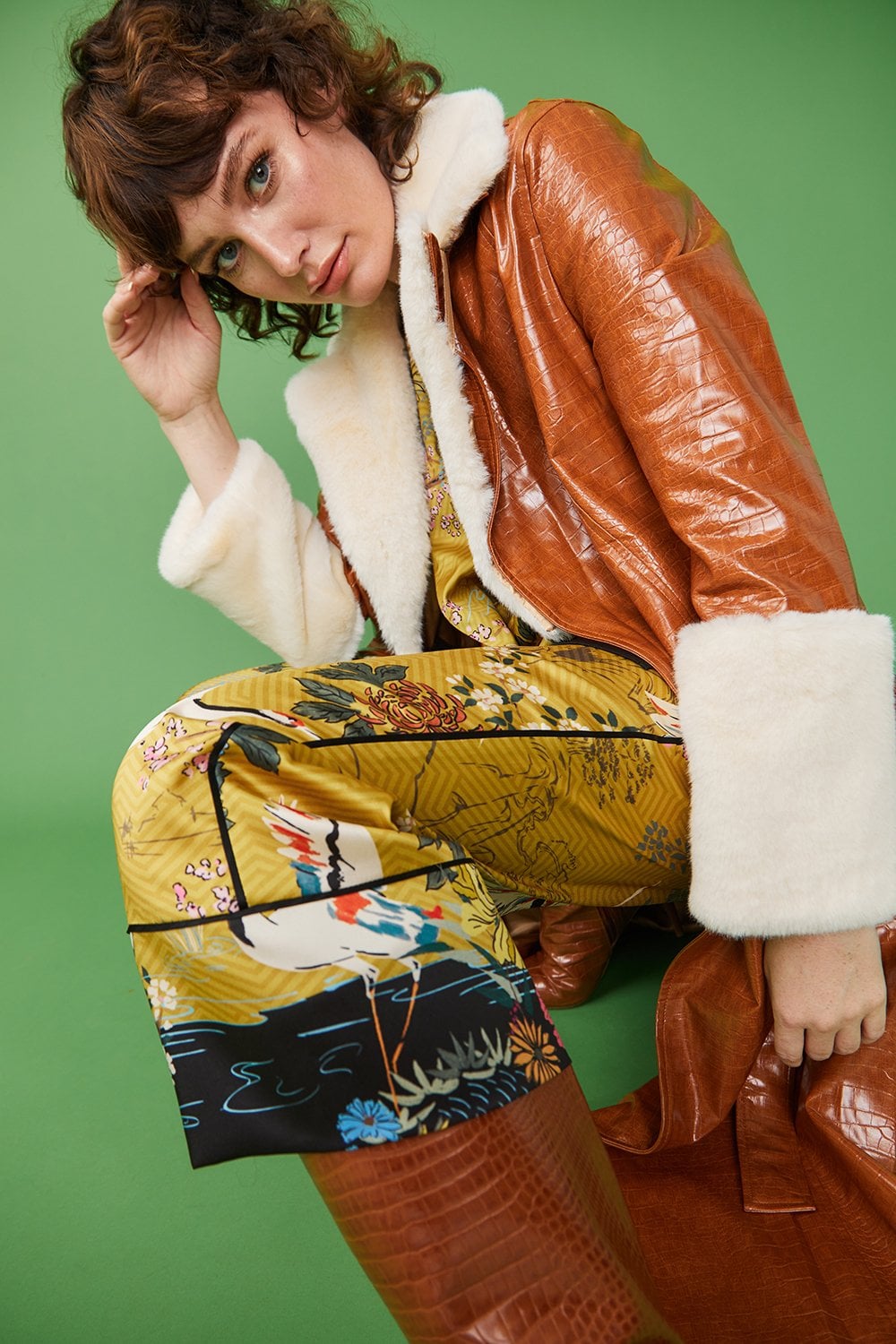 Jayley | Faux Leather Maxi Coat With Fur Cuffs and Collar | Tan