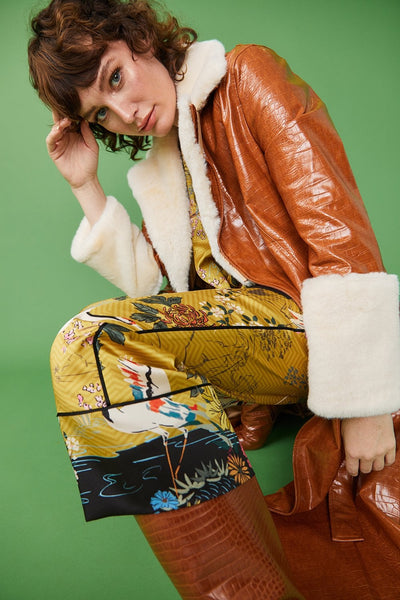 Jayley | Faux Leather Maxi Coat With Fur Cuffs and Collar | Tan