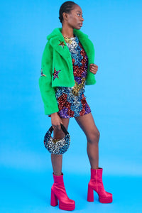 Jayley | Faux Fur Sequins Star Jacket | Green