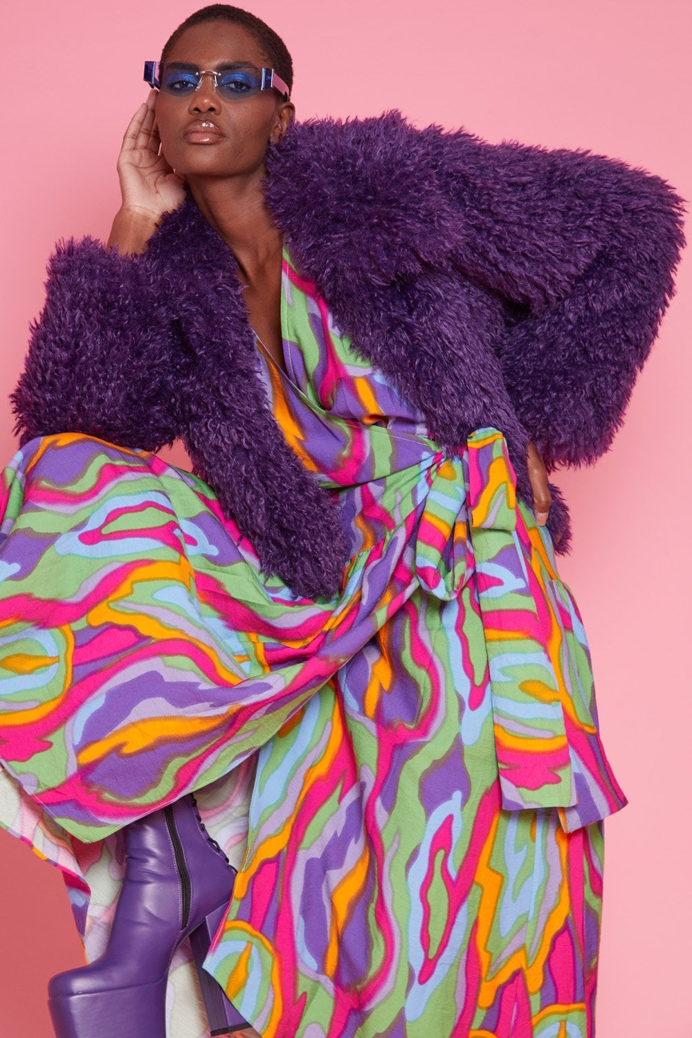 Jayley | Bamboo Lyocell Knitted Vegan Faux Shearling Jacket | Purple