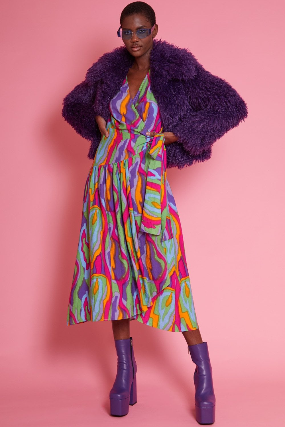 Jayley | Bamboo Lyocell Knitted Vegan Faux Shearling Jacket | Purple