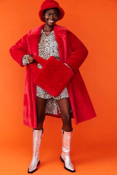 Jayley | Faux Fur Midi Coat | Red