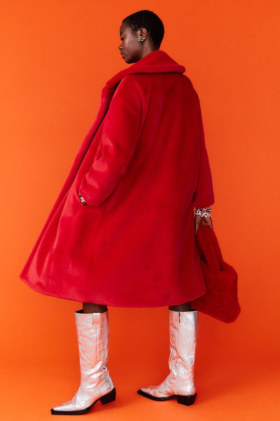 Jayley | Faux Fur Midi Coat | Red