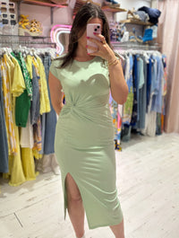 Jersey Stretch Knot Detail Midi Dress | Mint