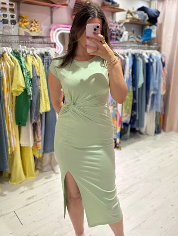Jersey Stretch Knot Detail Midi Dress | Mint