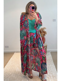 Kira Maxi Kimono | Fuchsia Tropical Print