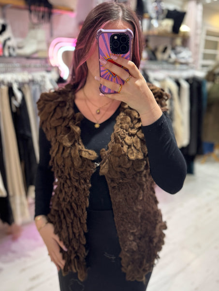 Looped Textured Knit Waistcoat | Chocolate Brown