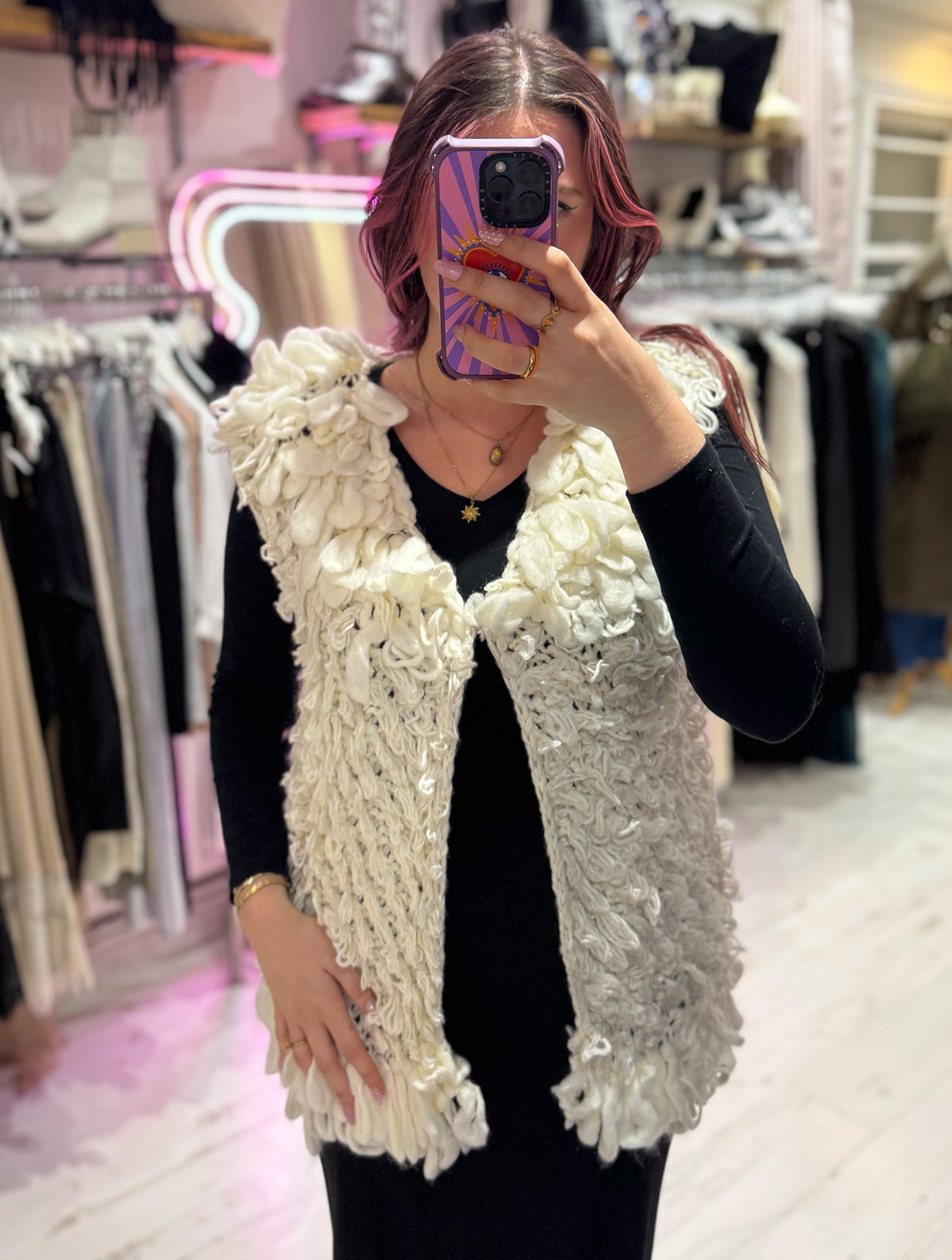 Looped Textured Knit Waistcoat | Cream