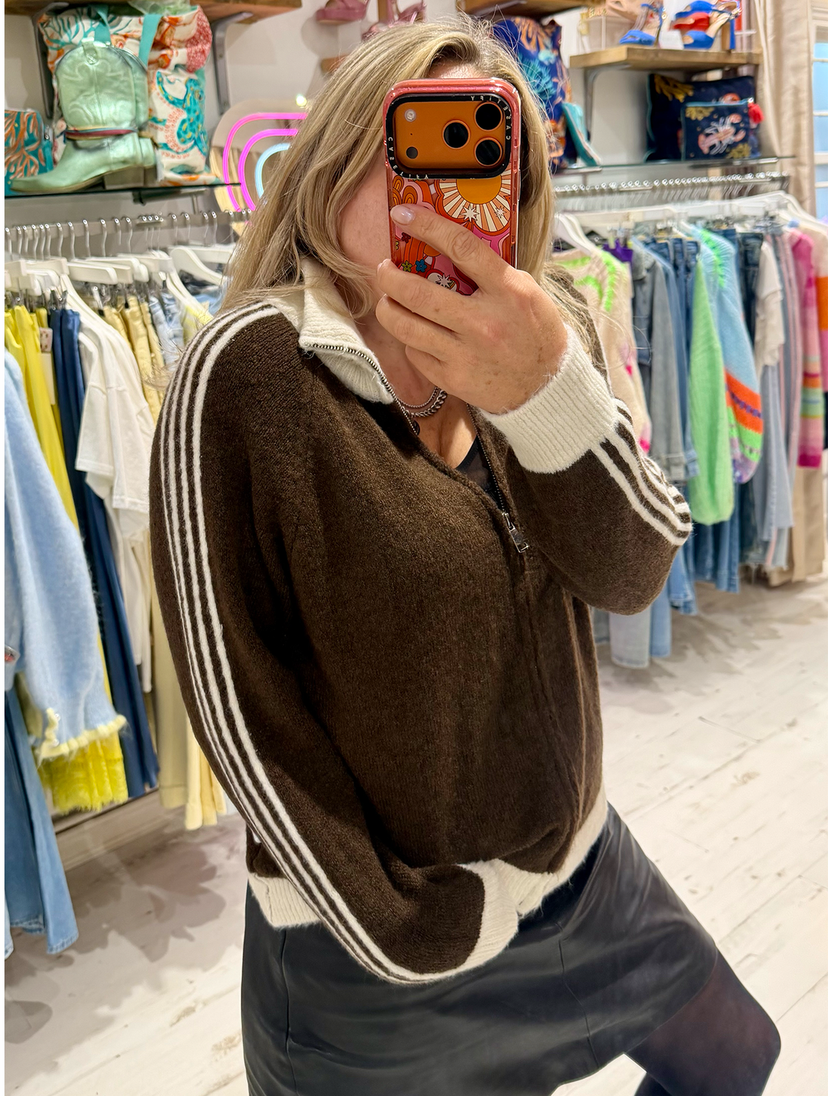 Knit Zip Up Track Top | Chocolate