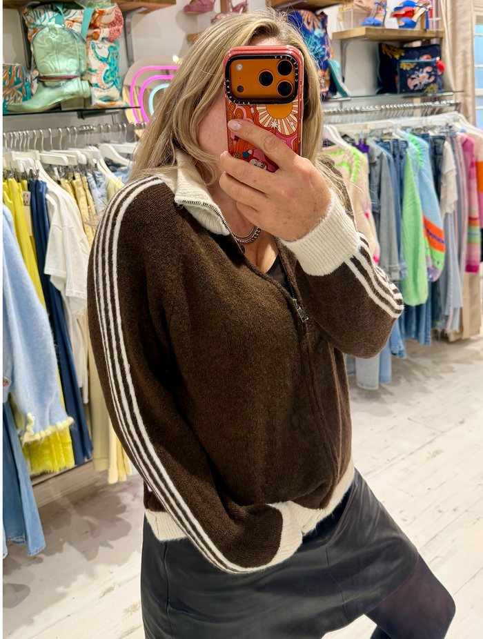 Knit Zip Up Track Top | Chocolate