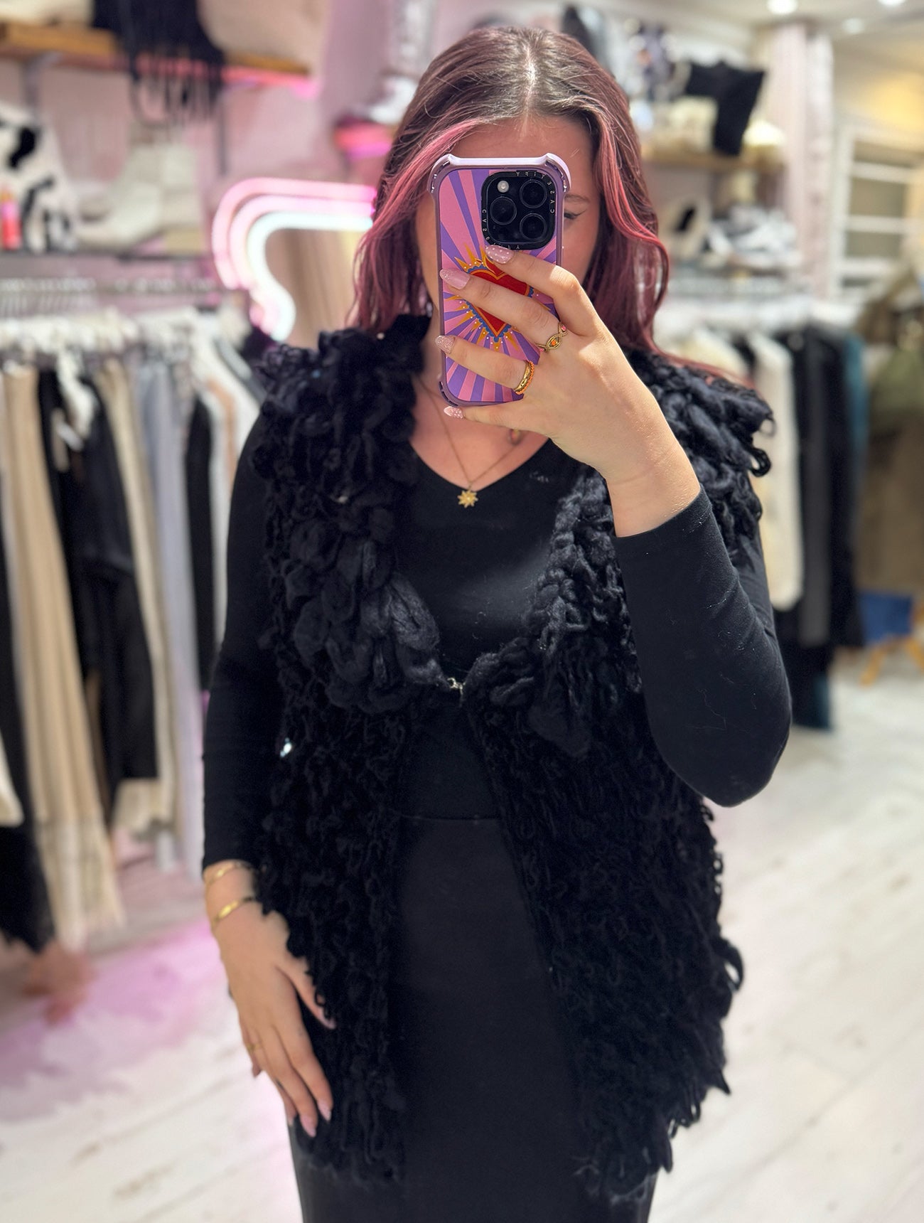 Looped Textured Knit Waistcoat | Black