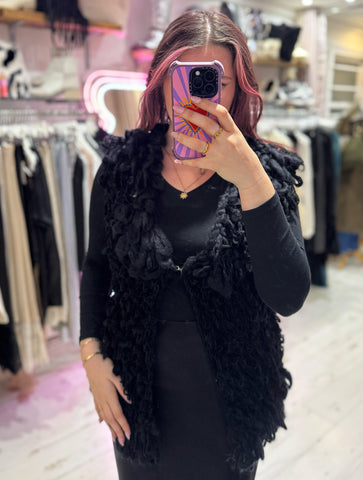 Looped Textured Knit Waistcoat | Black