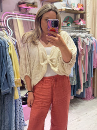 Knot Front Lightweight Crochet Sweater | Pale Cream/Gold