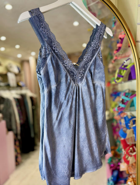 Layla Lace Silky Camisole | Soft Blue