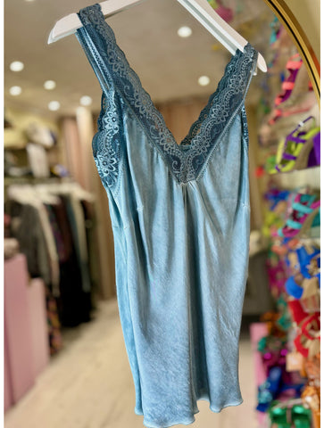Layla Lace Silky Camisole | Denim Blue
