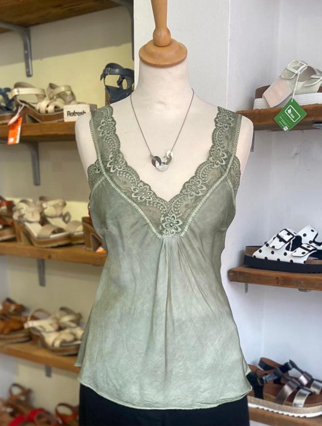 Lace Silky Camisole | Khaki