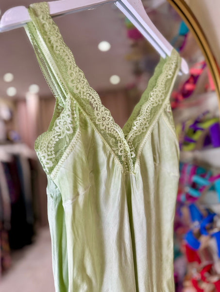 Layla Lace Silky Camisole | Soft Green