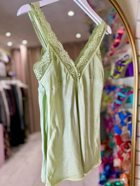 Layla Lace Silky Camisole | Soft Green