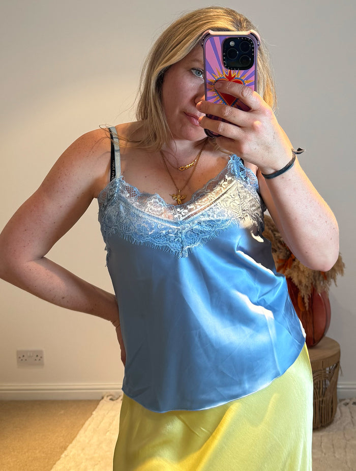 Lace Trim Swing Camisole | Light Blue