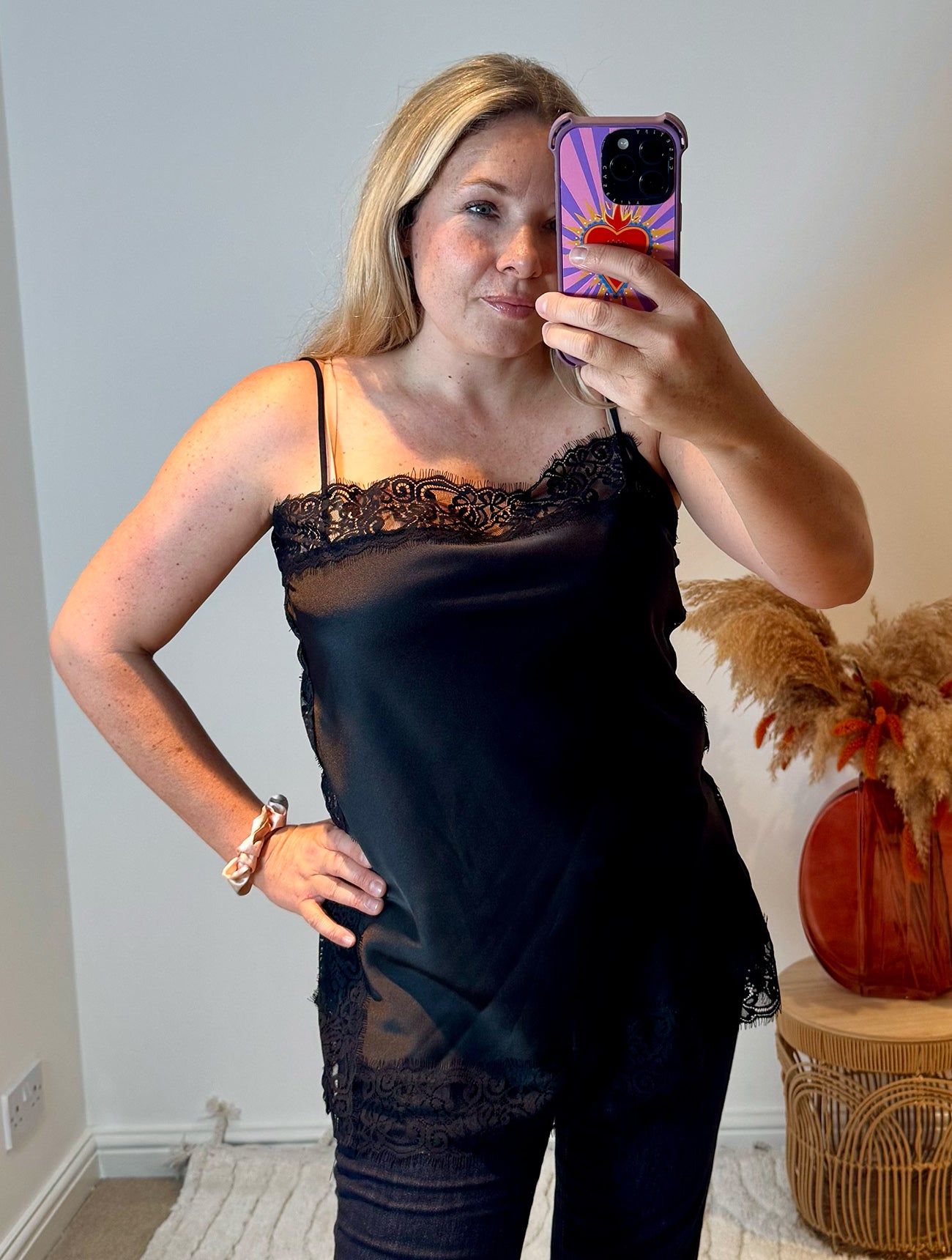 Lace Trim Longline Camisole | Black