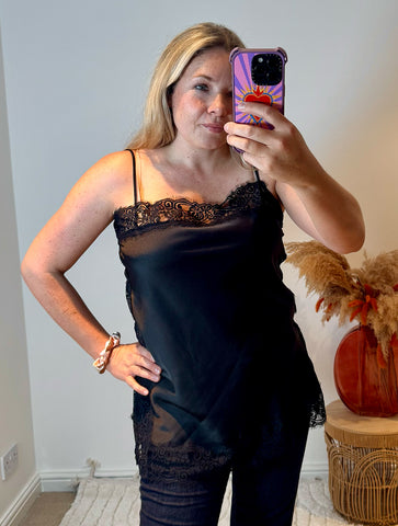 Lace Trim Longline Camisole | Black
